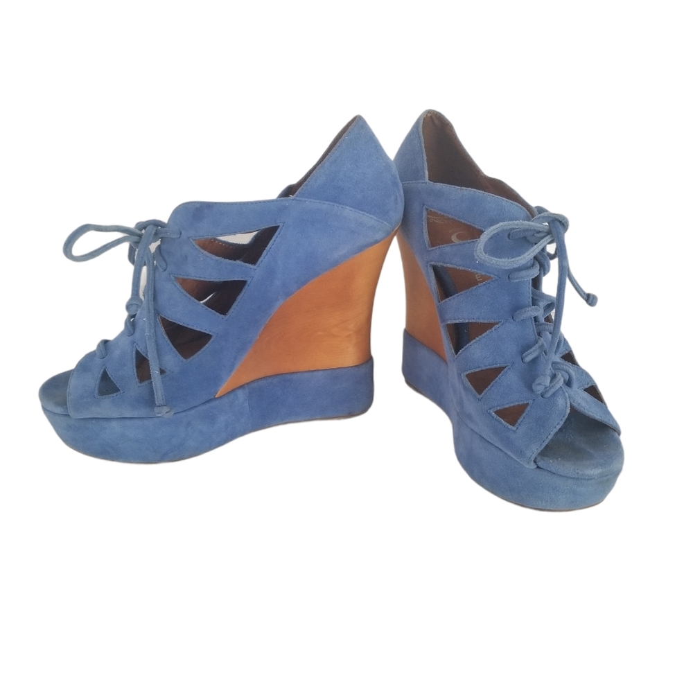 JEFFREY CAMPBELL Harlow Blue Suede Wedges Size 8.5